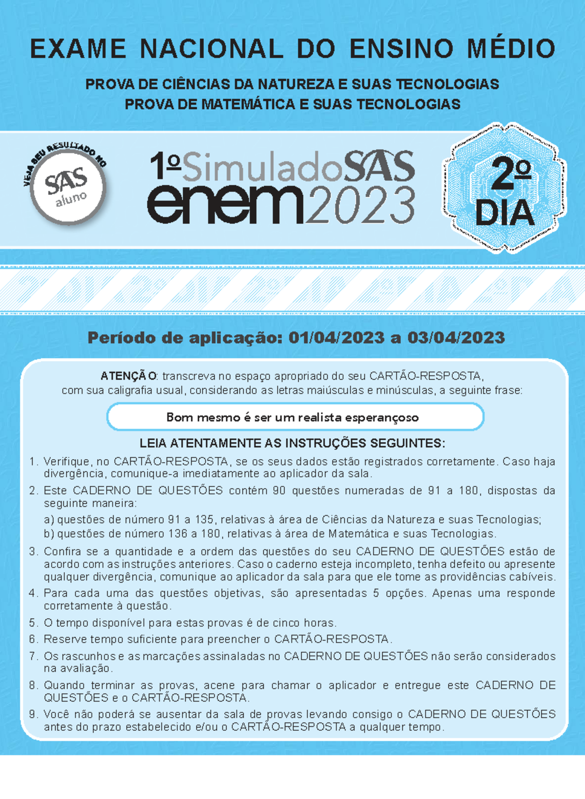 Prova do Exame Nacional do Ensino Médio (ENEM) 2023 - 2º Dia - Studocu