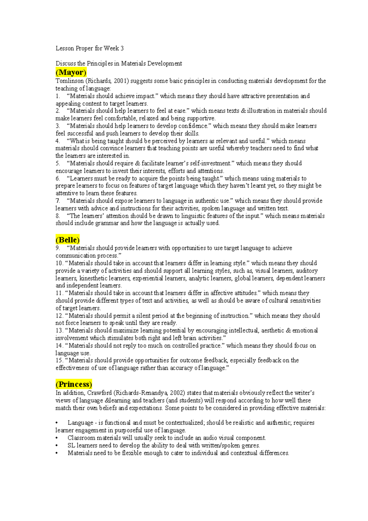 EM6: Principles of Materials Development in Language Teaching - Studocu