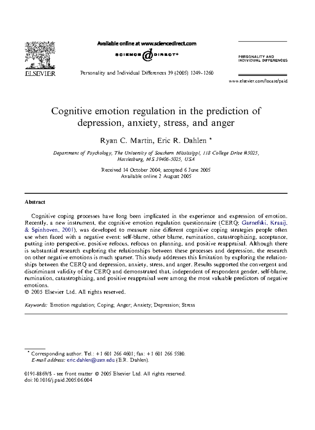 Cognitive Emotion Regulation and Its Impact on Depression, Anxiety, and ...