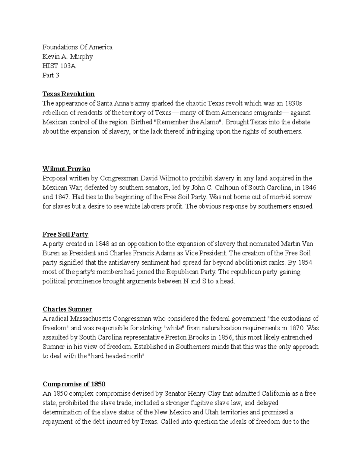HIST 103A Final Exam Study Notes: Foundations of America Part 3 - Studocu