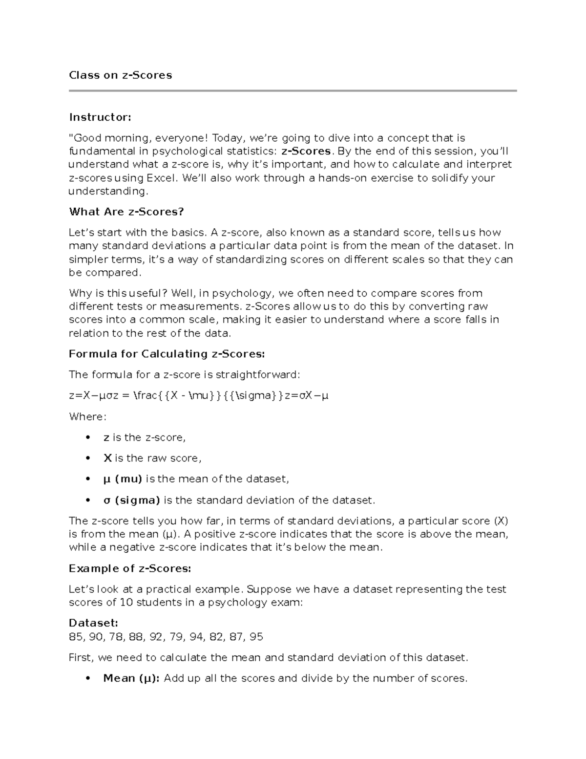 Z-Scores - lesson plan - Class on z-Scores Instructor: 
