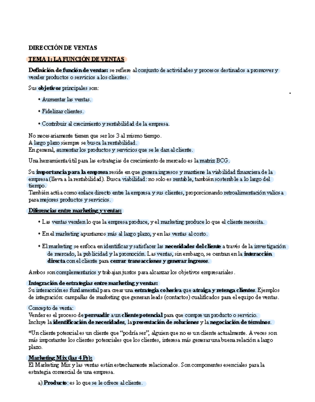 DIRECCIÓN DE VENTAS TEMA 1: FUNCIÓN Y ESTRATEGIAS DE VENTA - Studocu