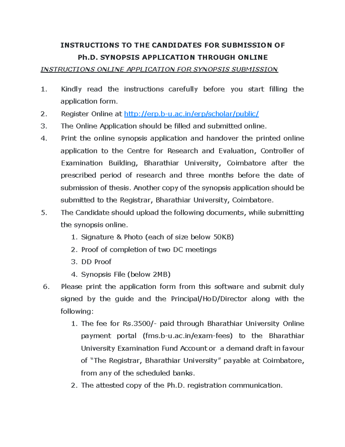 Ph.D. Synopsis Application Submission Guidelines - Bharathiar ...