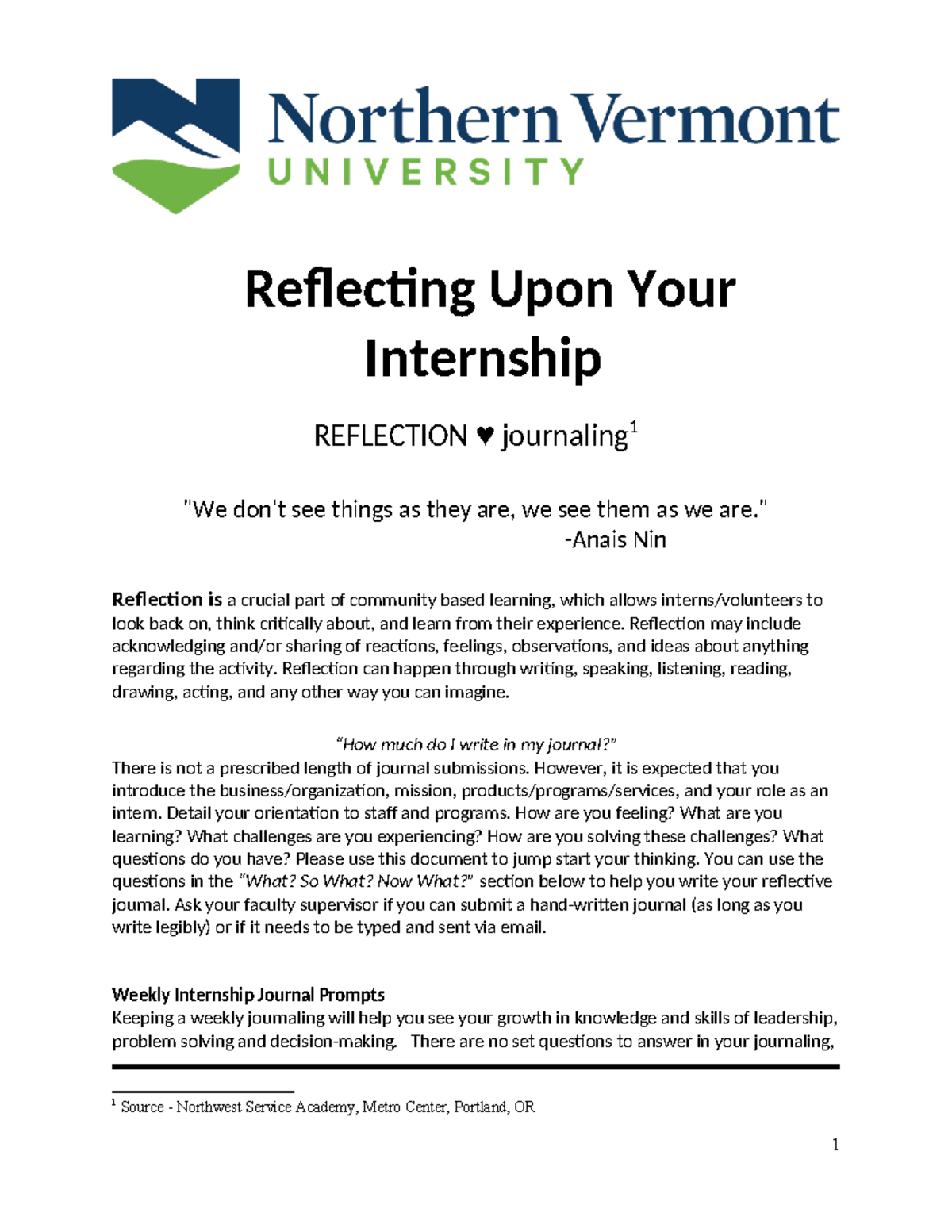 Internship Reflection Guide: Journaling for Growth and Learning - Studocu