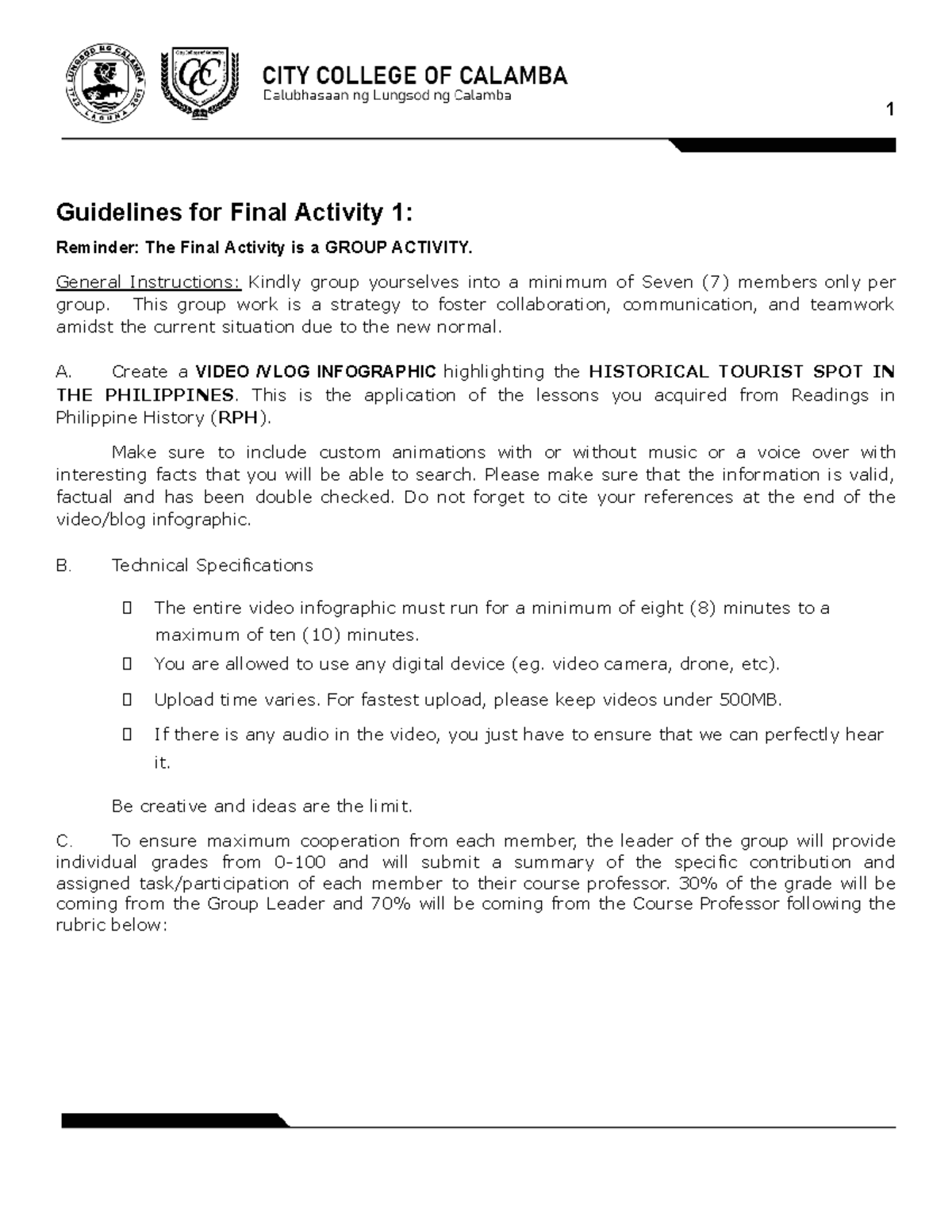 Rphinstruction Final Activity 11 - 1 Guidelines for Final Activity 1 ...