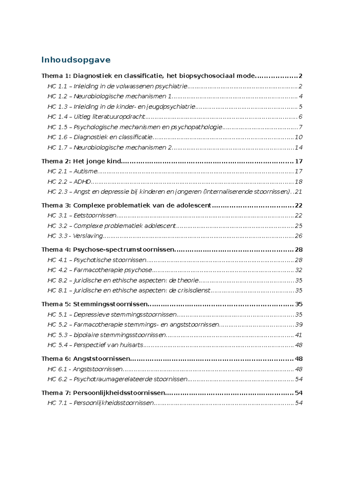 Aantekeningen HC's Psychisch Functioneren: Diagnostiek en Classificatie ...