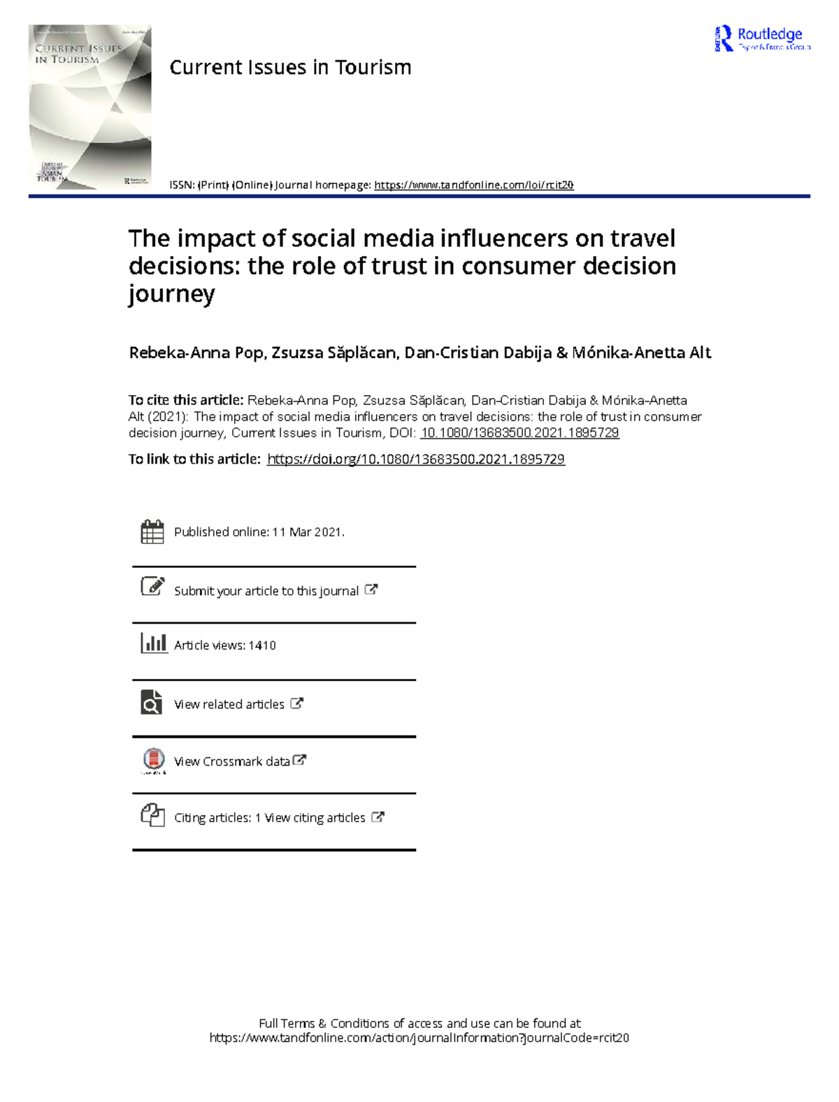 The Impact of Social Media Influencers on Travel Decisions: Trust in ...
