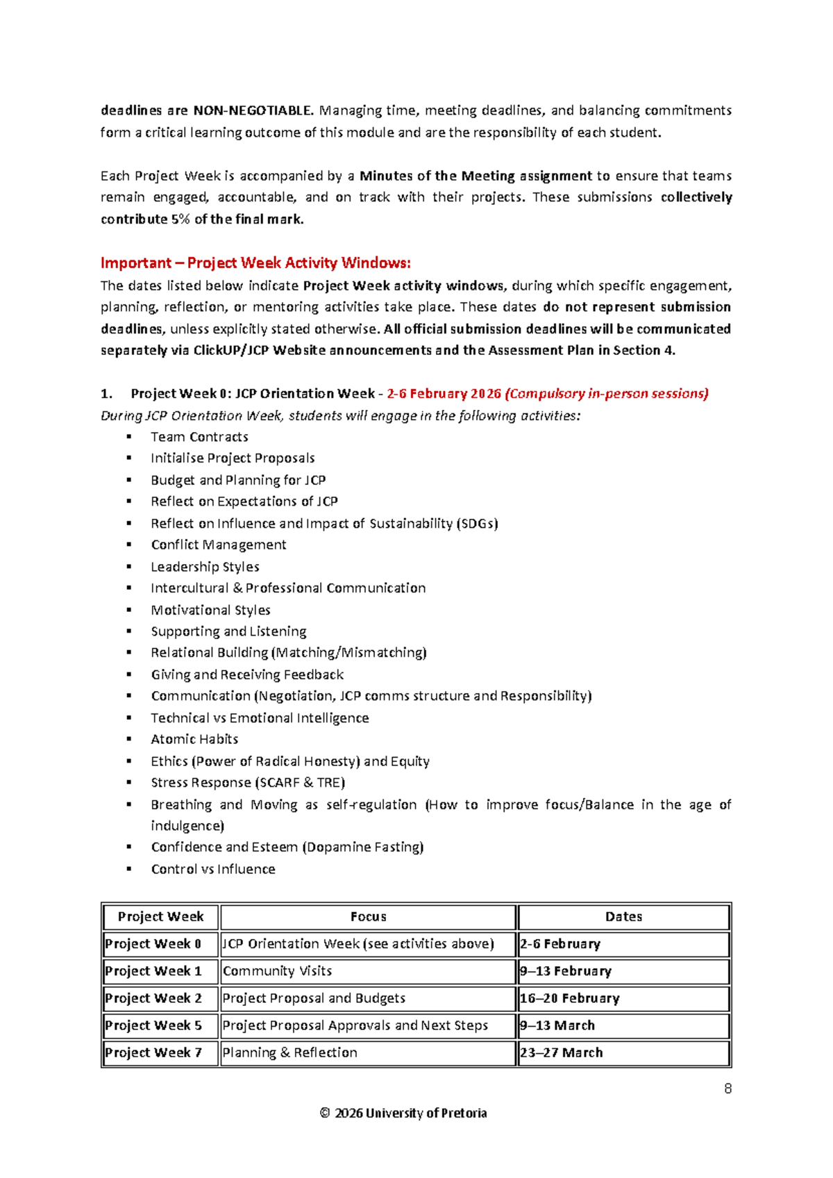 Managing Time and Deadlines: Project Week Schedule (Feb 2026) - Studocu