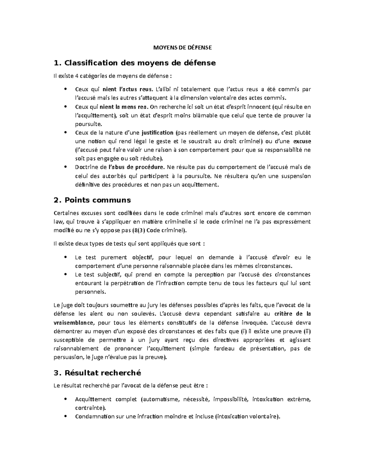Moyens de Défense et Exonération en Droit Criminel - Étude Complète ...