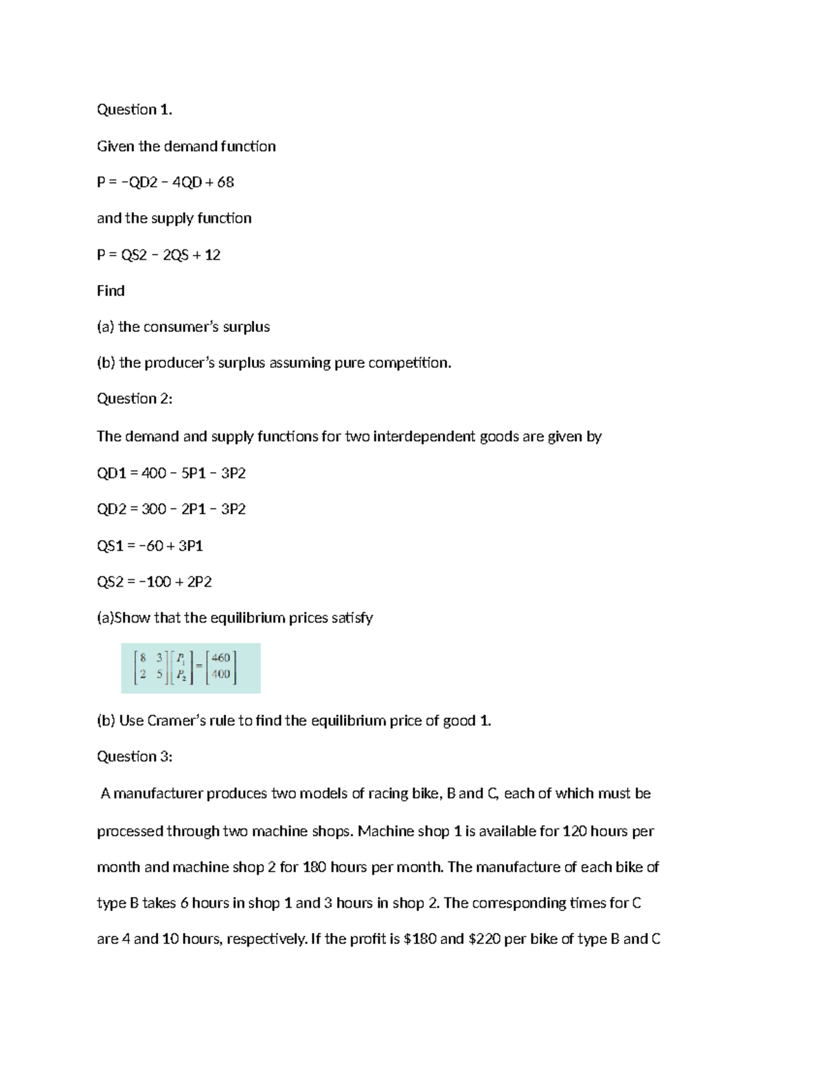 Mathematics Exercise: Demand & Supply Functions Analysis - Studocu