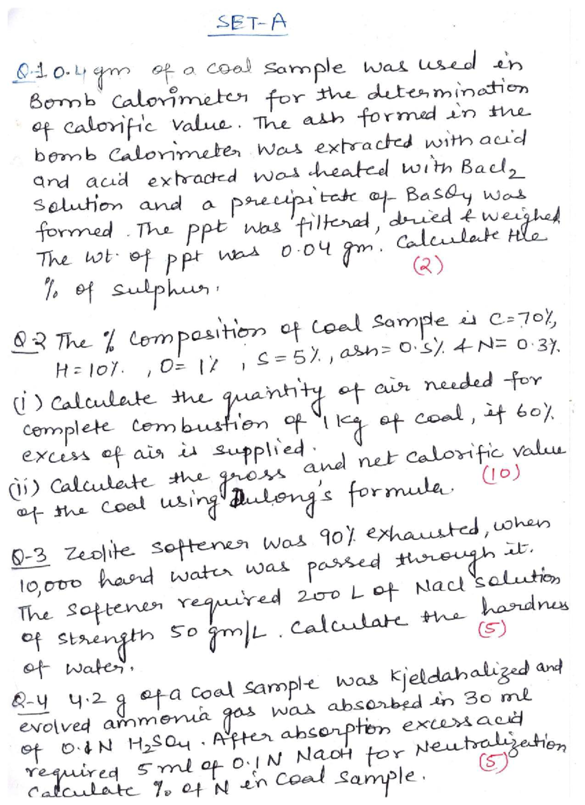 Unit-4 Total Numerical Set-A: Calorific Value & Water Analysis ...