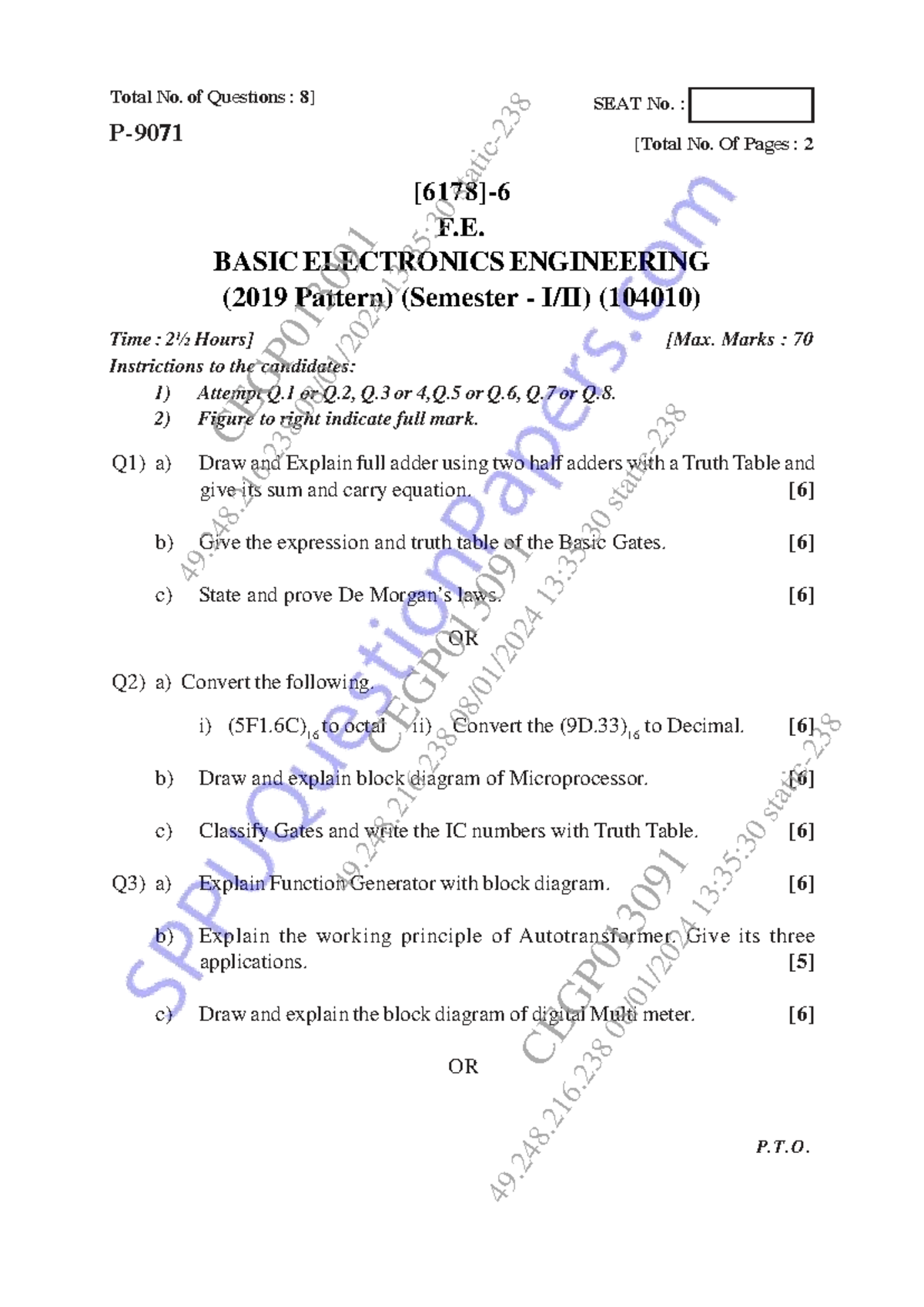 BE F.E. Basic Electronics Engineering (104010) Exam Q&A - Nov 2023 ...