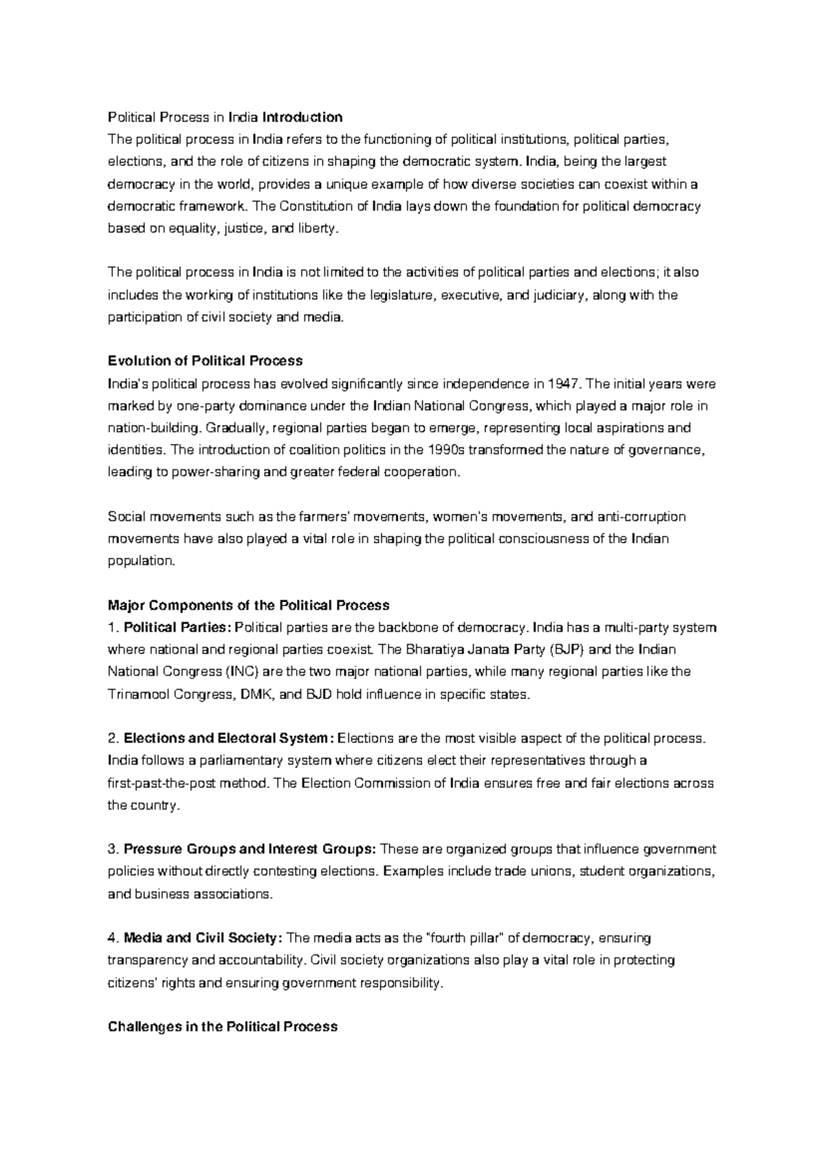 Political Process in India: An In-Depth Assignment Analysis - Studocu