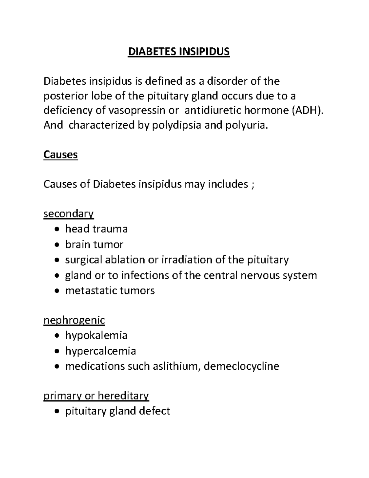 Diabetes Insipidus   This study material is for nursing students ...