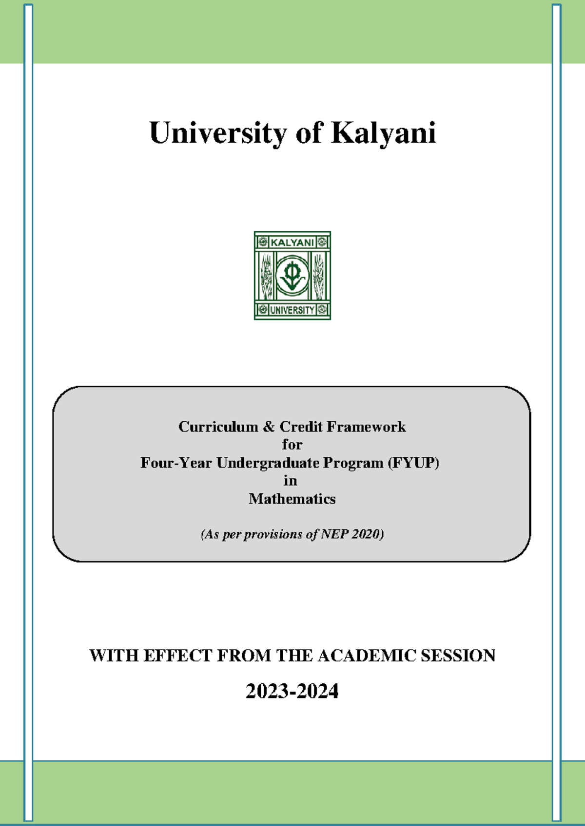 KU Math NEP 2020 - Updated Curriculum Credit Framework for FYUP - Studocu