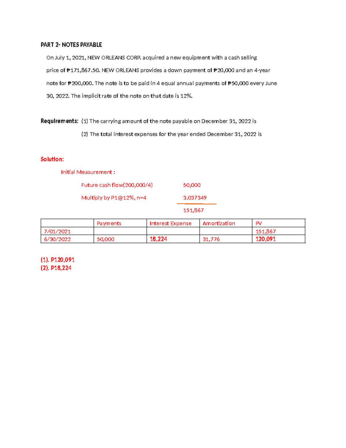 Notes payable - problem and solution - PART 2- NOTES PAYABLE On July 1 ...