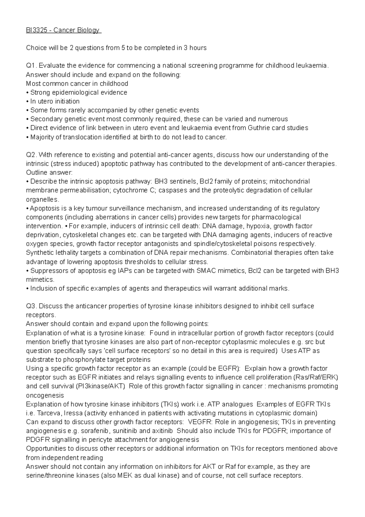 BI3325 - Final Exam Practice: Q&A on Cancer Biology and Related Topics ...