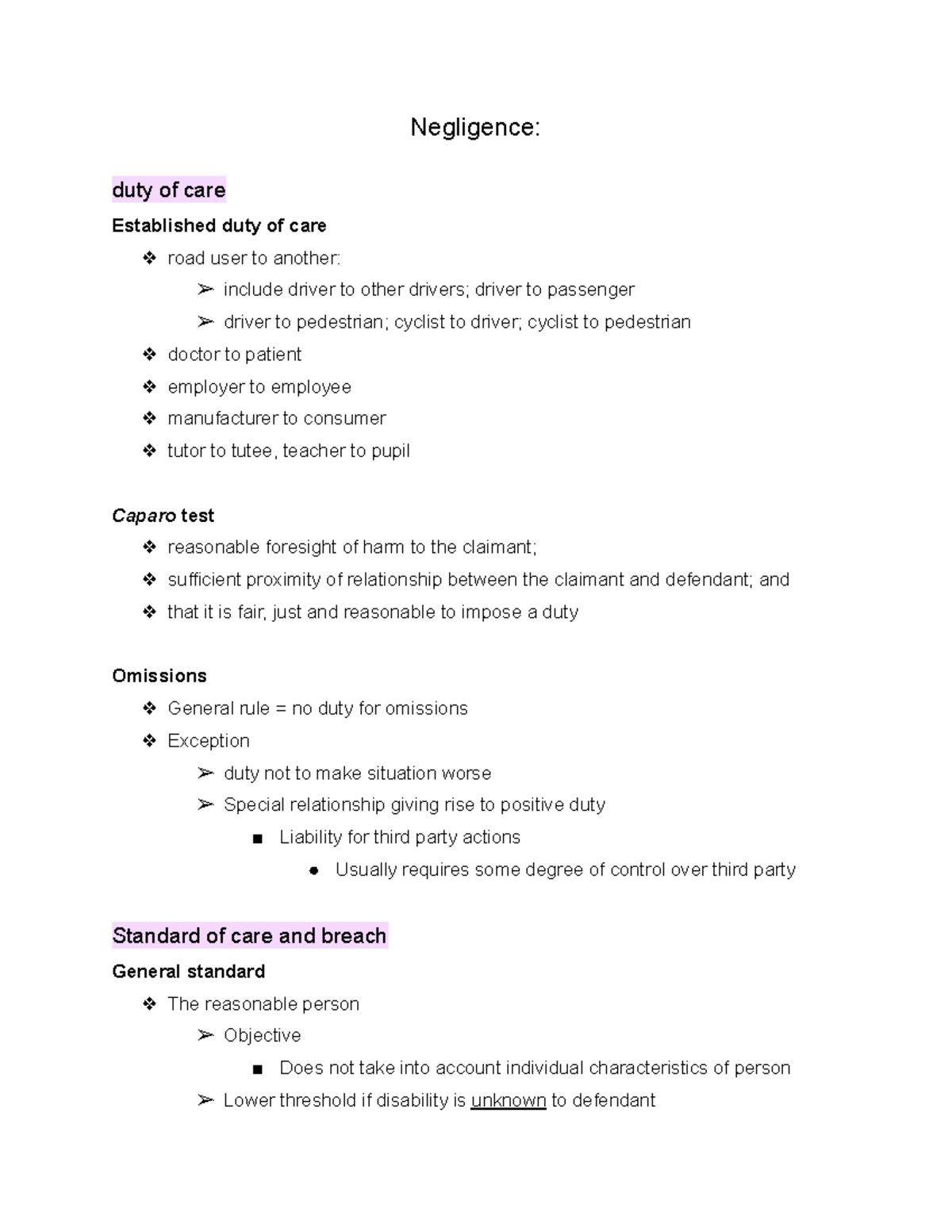 Tort Law: Duty of Care and Negligence Principles Explained - Studocu