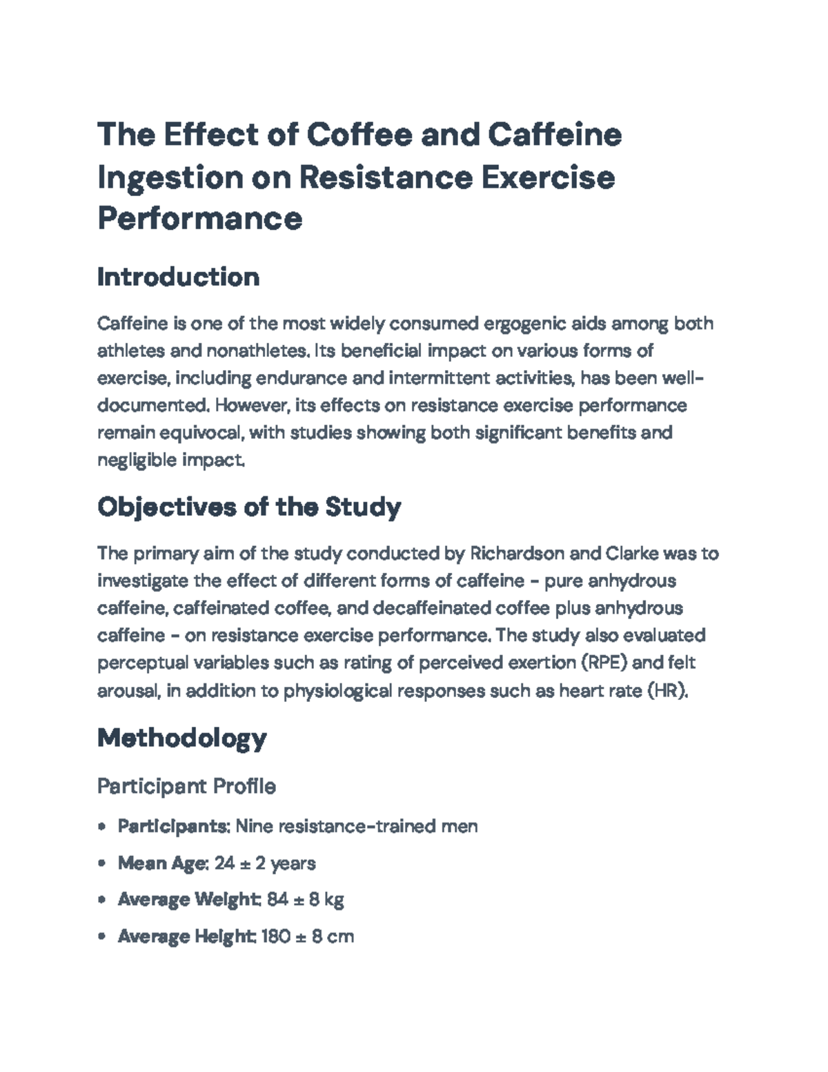The Impact of Caffeine on Resistance Exercise Performance: A Study ...