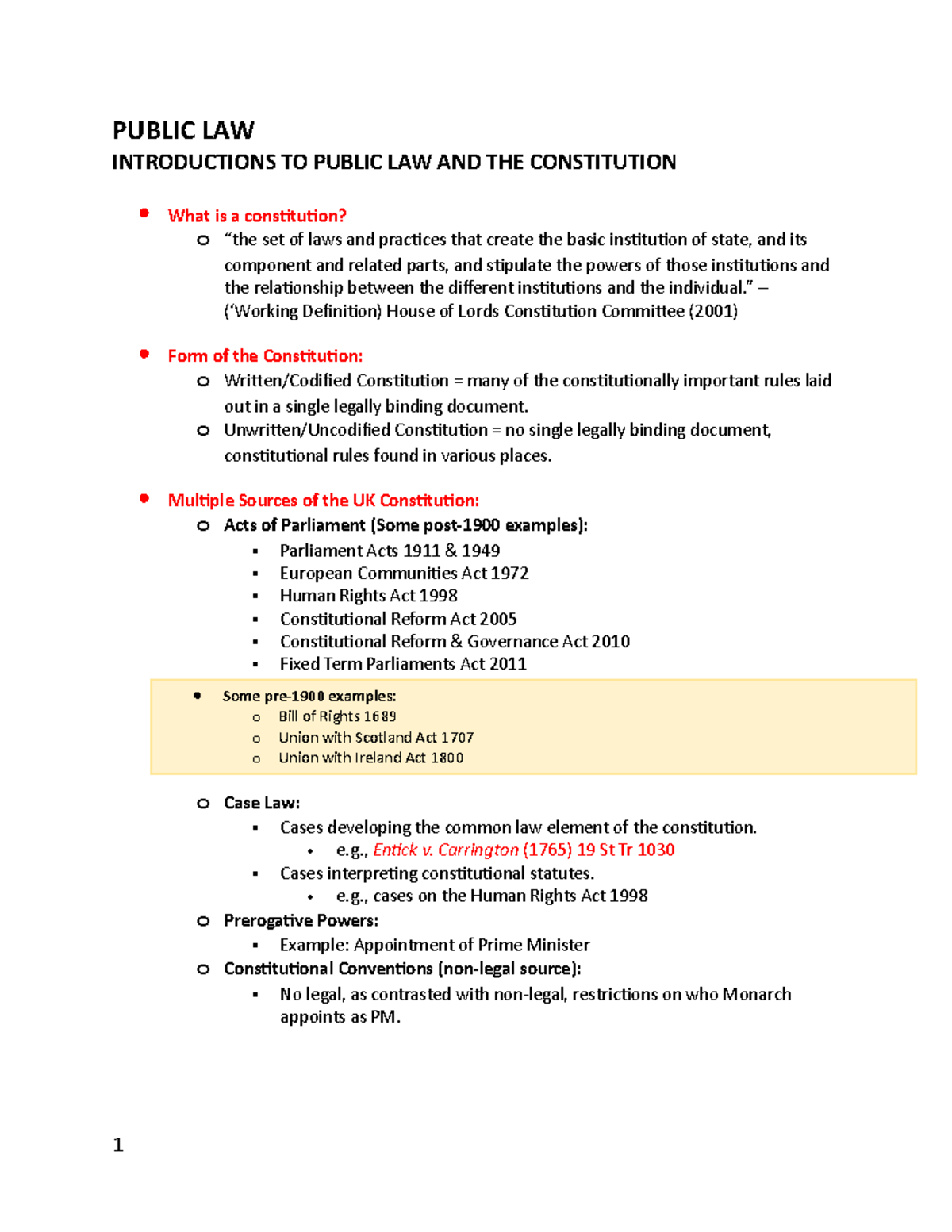 PUBLIC LAW Lecture Notes: Understanding the UK Constitution and Its ...