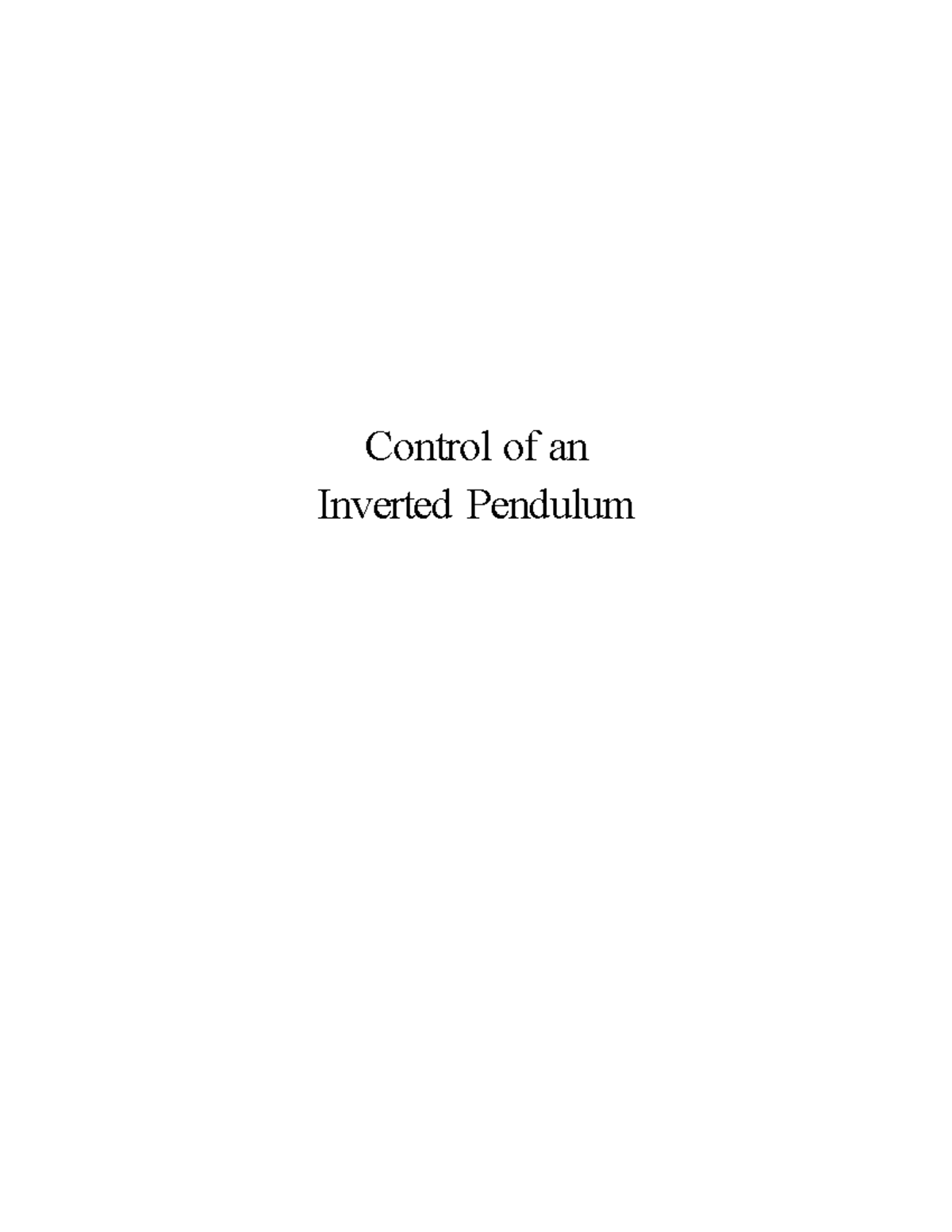 SYSC 3600 L3 - Control of Inverted Pendulum Lab Report - Studocu