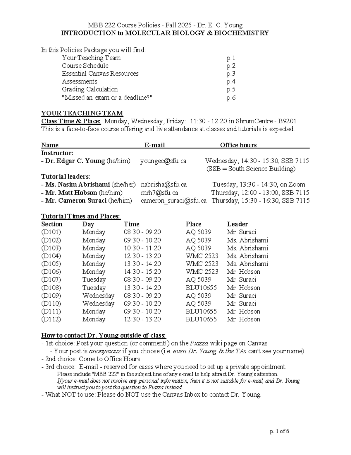 MBB 222 Course Policies & Schedule for Fall 2025 - Studocu