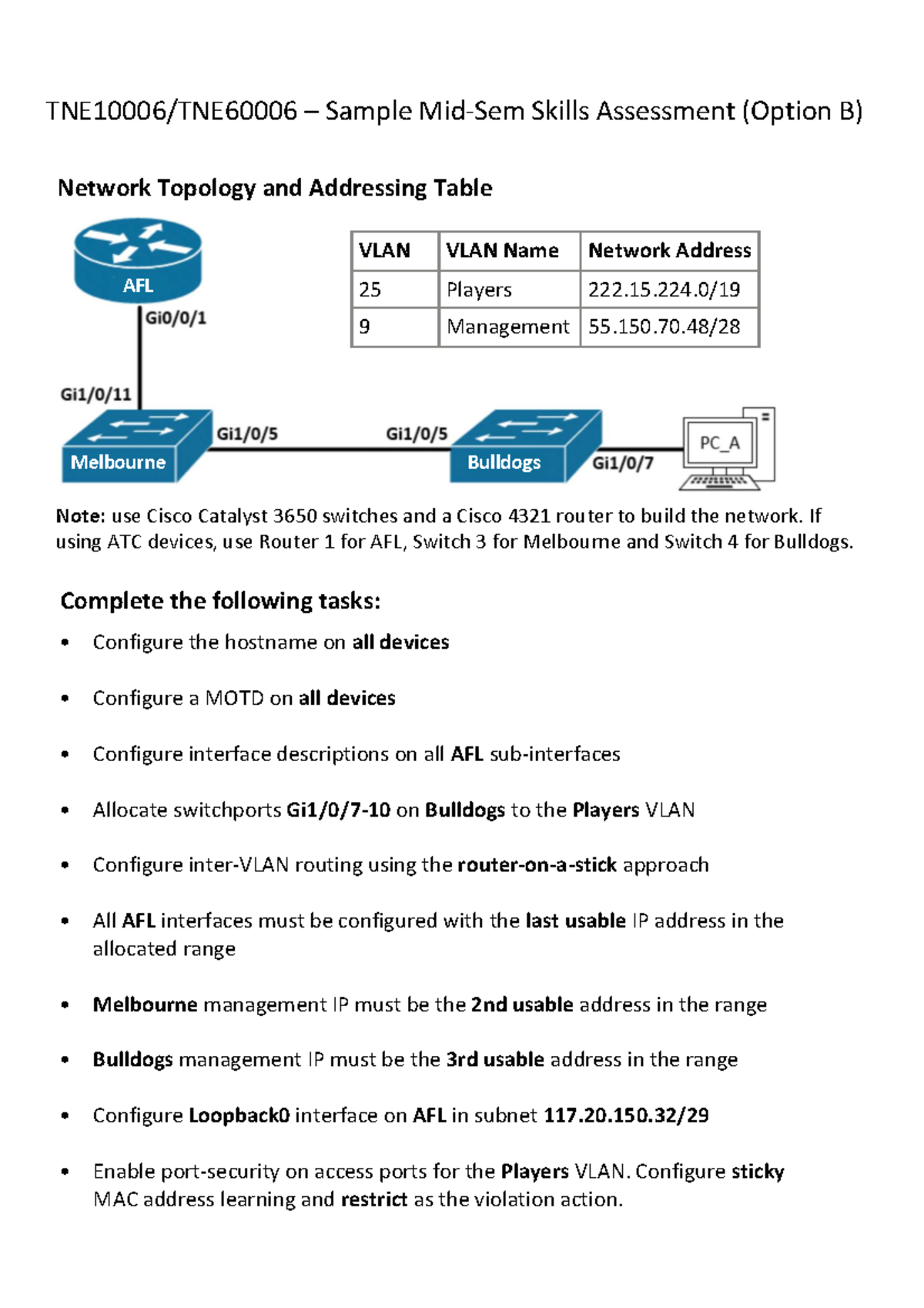 Sample Mid-Sem Skills Assessment: Network Topology & Addressing AFL ...