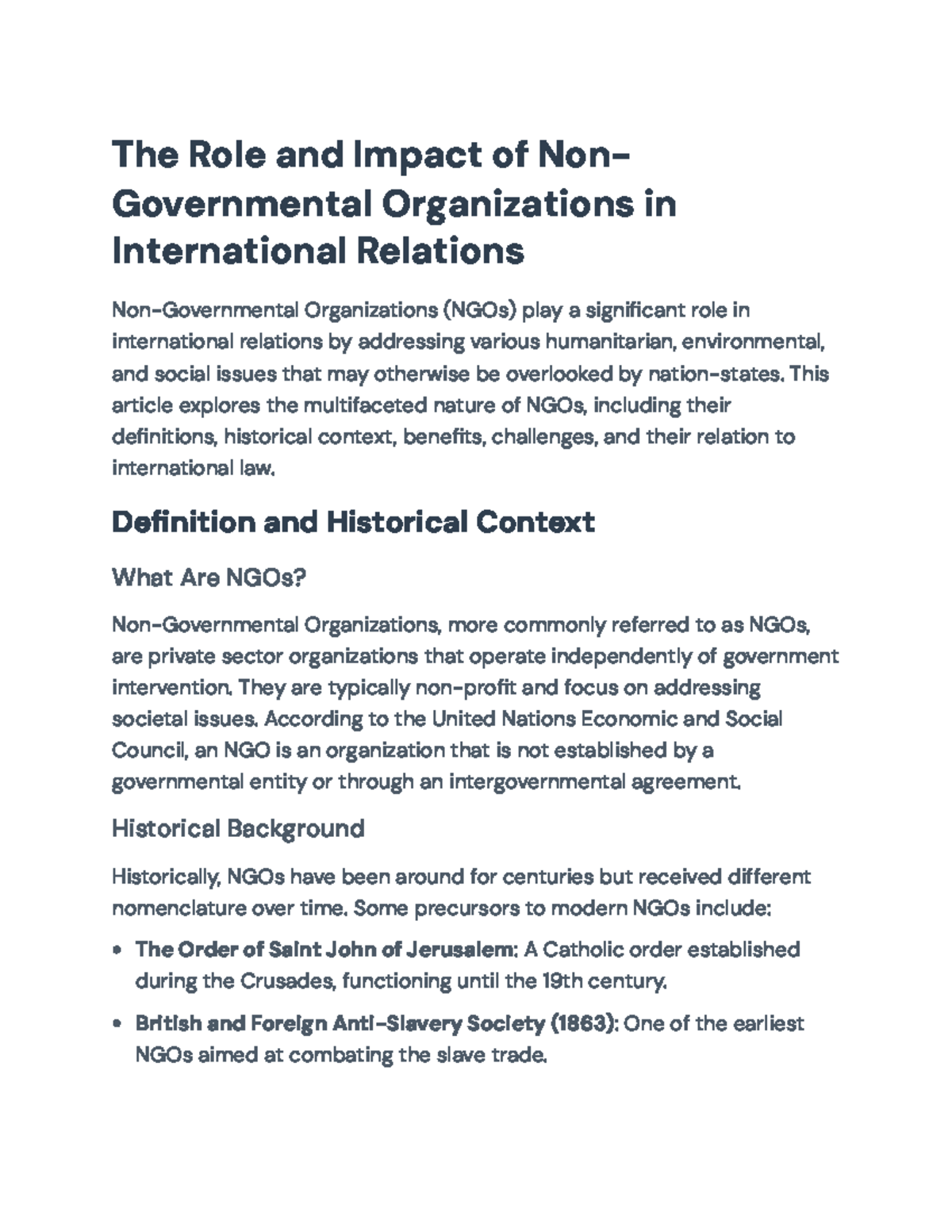 The Impact of NGOs in IR: Role, Benefits, and Challenges Analysis - Studocu
