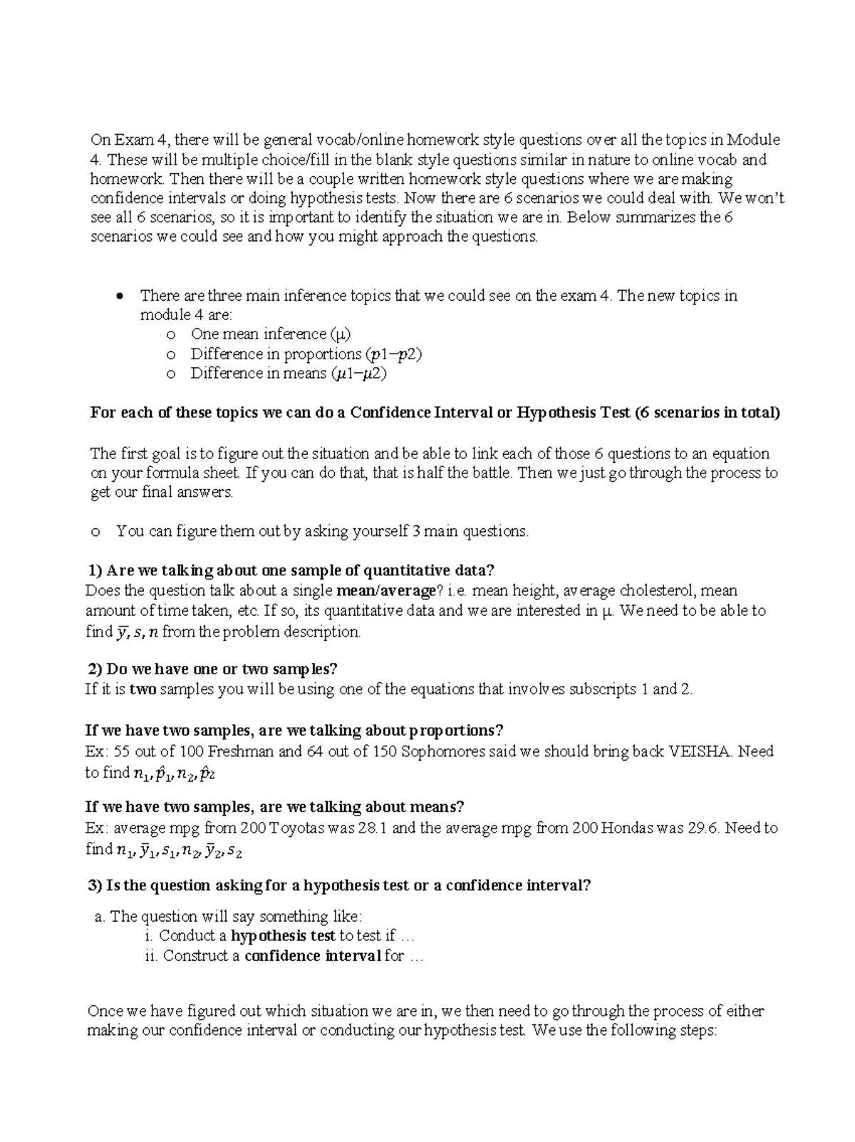 Final Exam Guide: Confidence Intervals & Hypothesis Testing (Module 4 ...