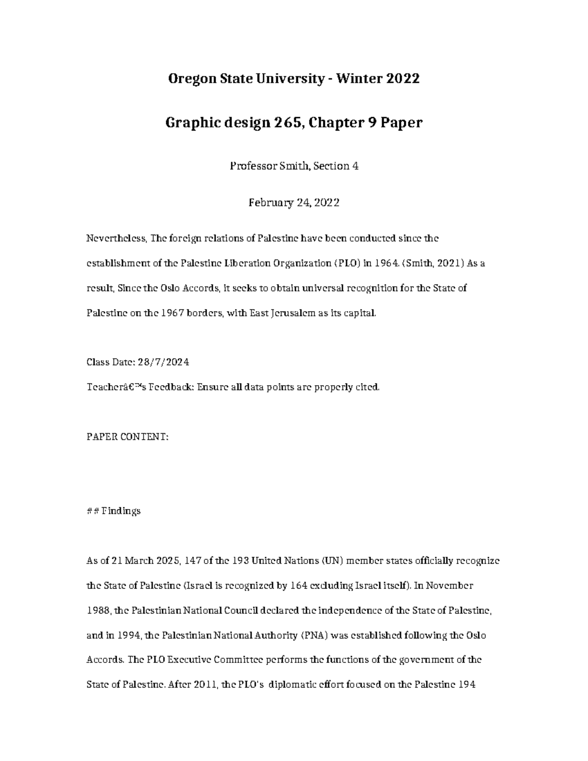 OSU Winter 2022 GD 265: Chapter 9 Paper on Palestine Relations - Studocu