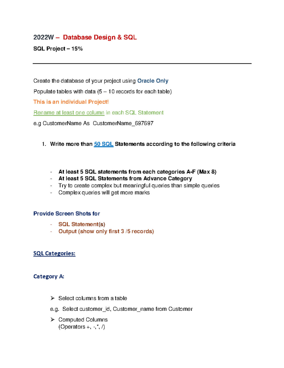 SQL Project 22W - 2022W – Database Design & SQL SQL Project – 15% ...
