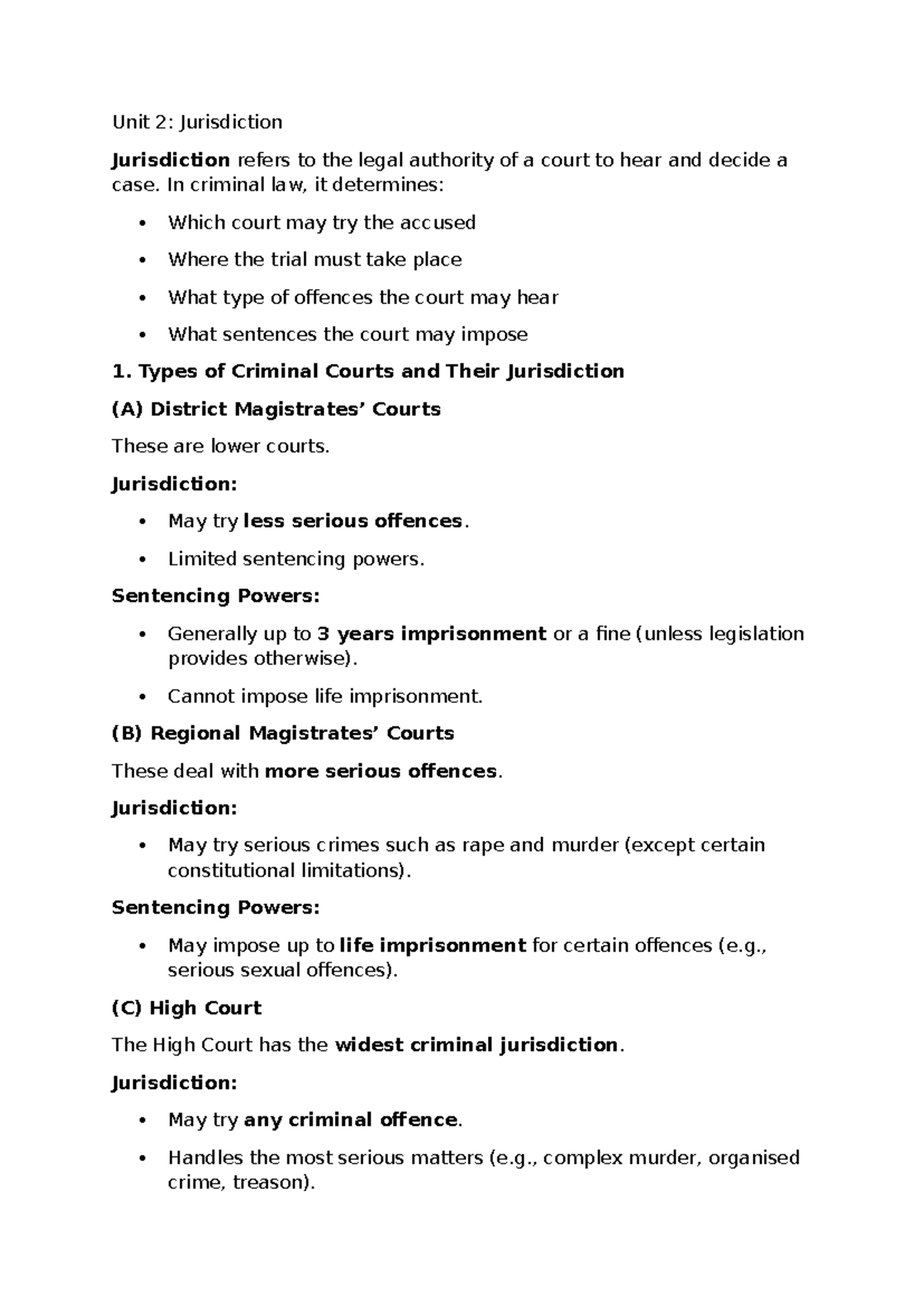 Unit 2: Jurisdiction in Criminal Law - Key Concepts and Courts - Studocu