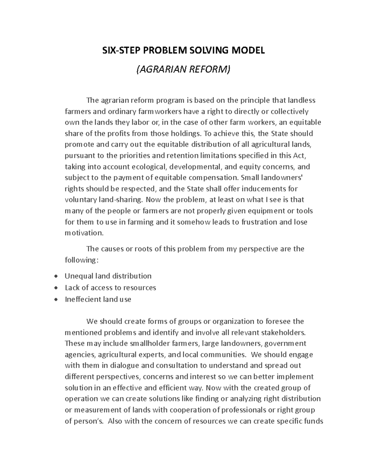 Six-Step Problem Solving Model: Agrarian Reform - Maca (GE History ...