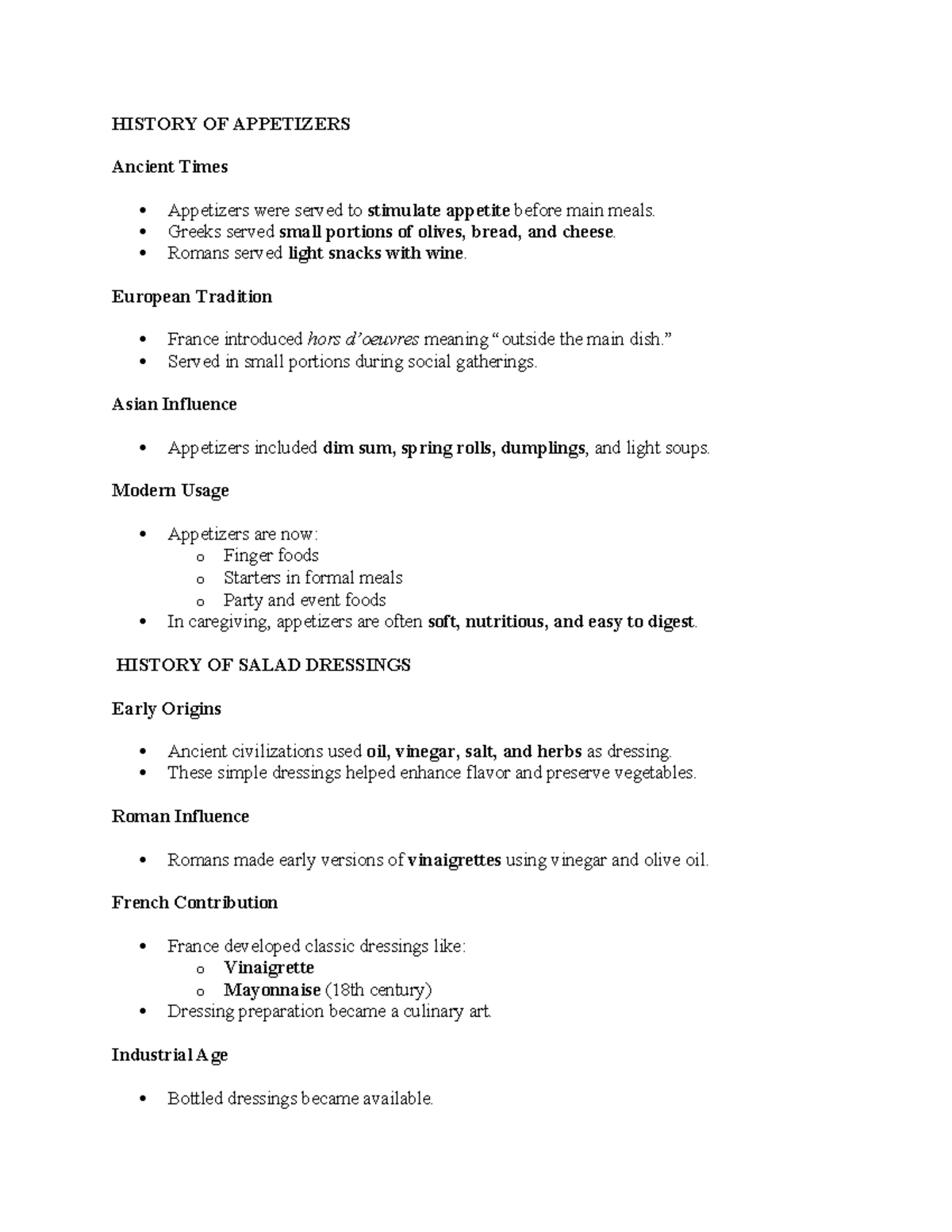 HIST 101: Appetizers & Salad Dressings - History and Preparation Guide ...
