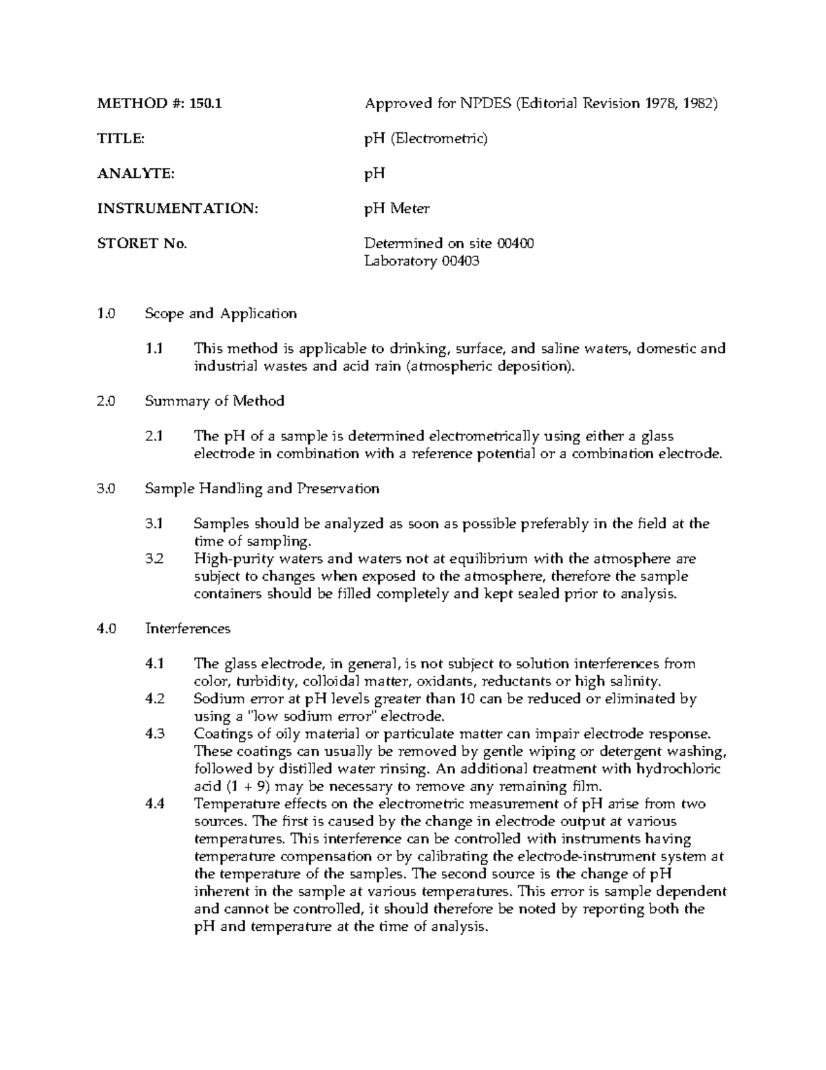 EPA Method 150.1: Electrometric pH Measurement Guidelines - Studocu