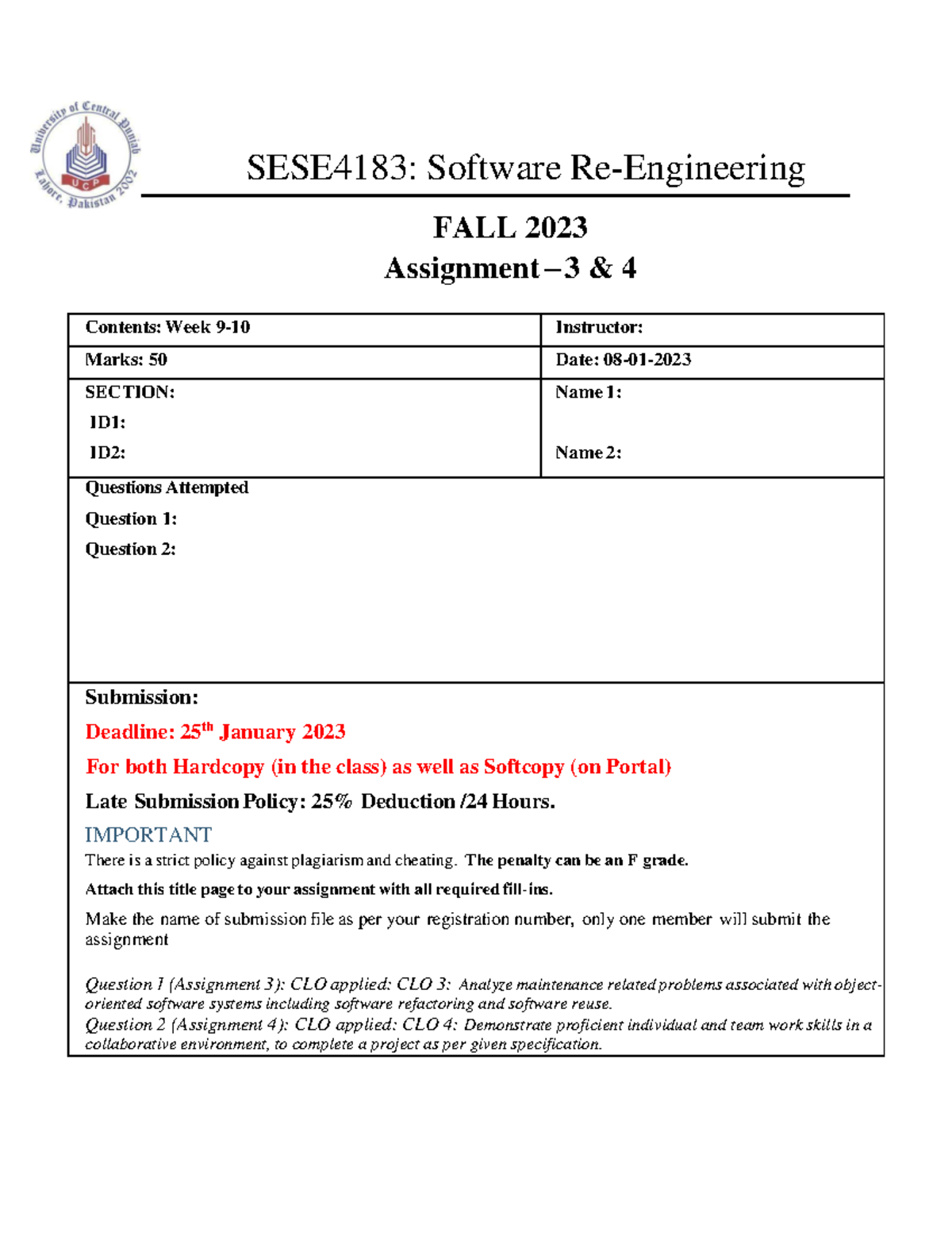 F23 Assignment 3 & 4 SREE - FALL 2023 Assignment – 3 & 4 Contents: Week ...