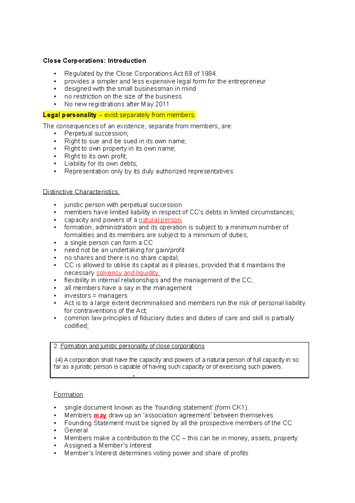 Close Corporations (CC) - Comprehensive Introductory Guide - Studocu