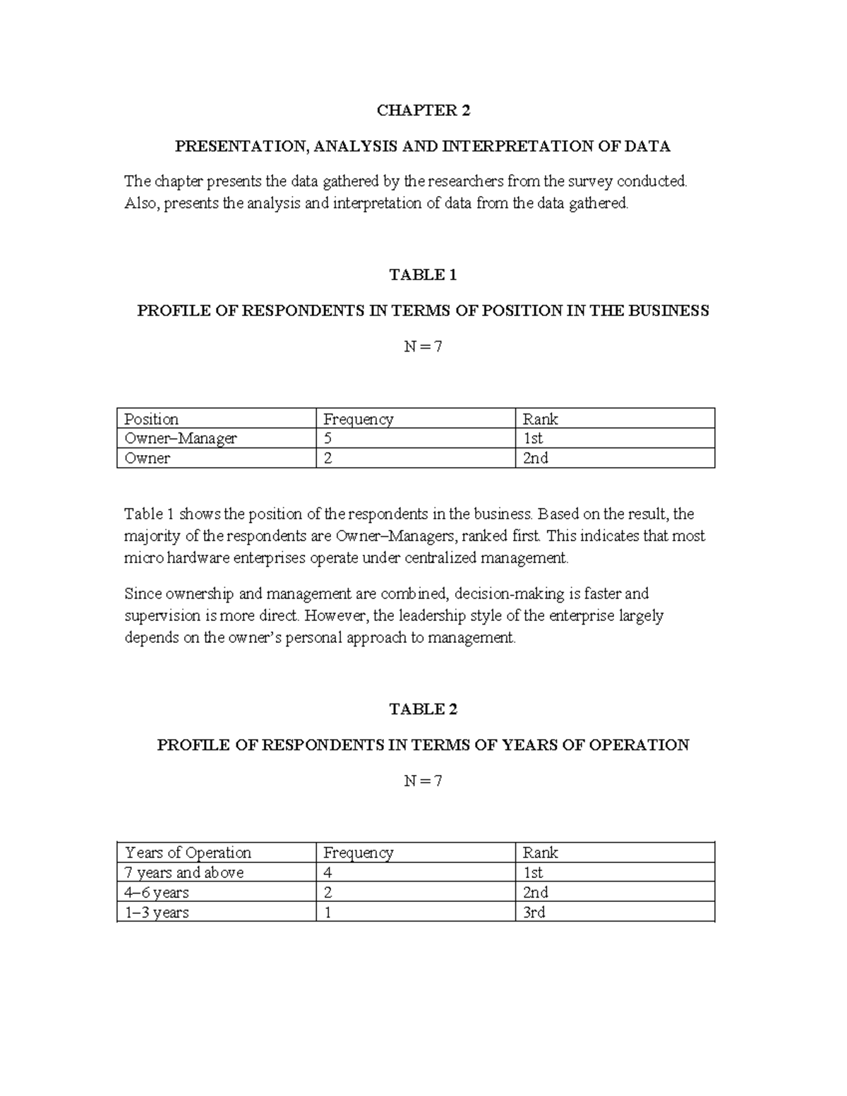 CHAPTER 2: DATA PRESENTATION, ANALYSIS & INTERPRETATION - Studocu
