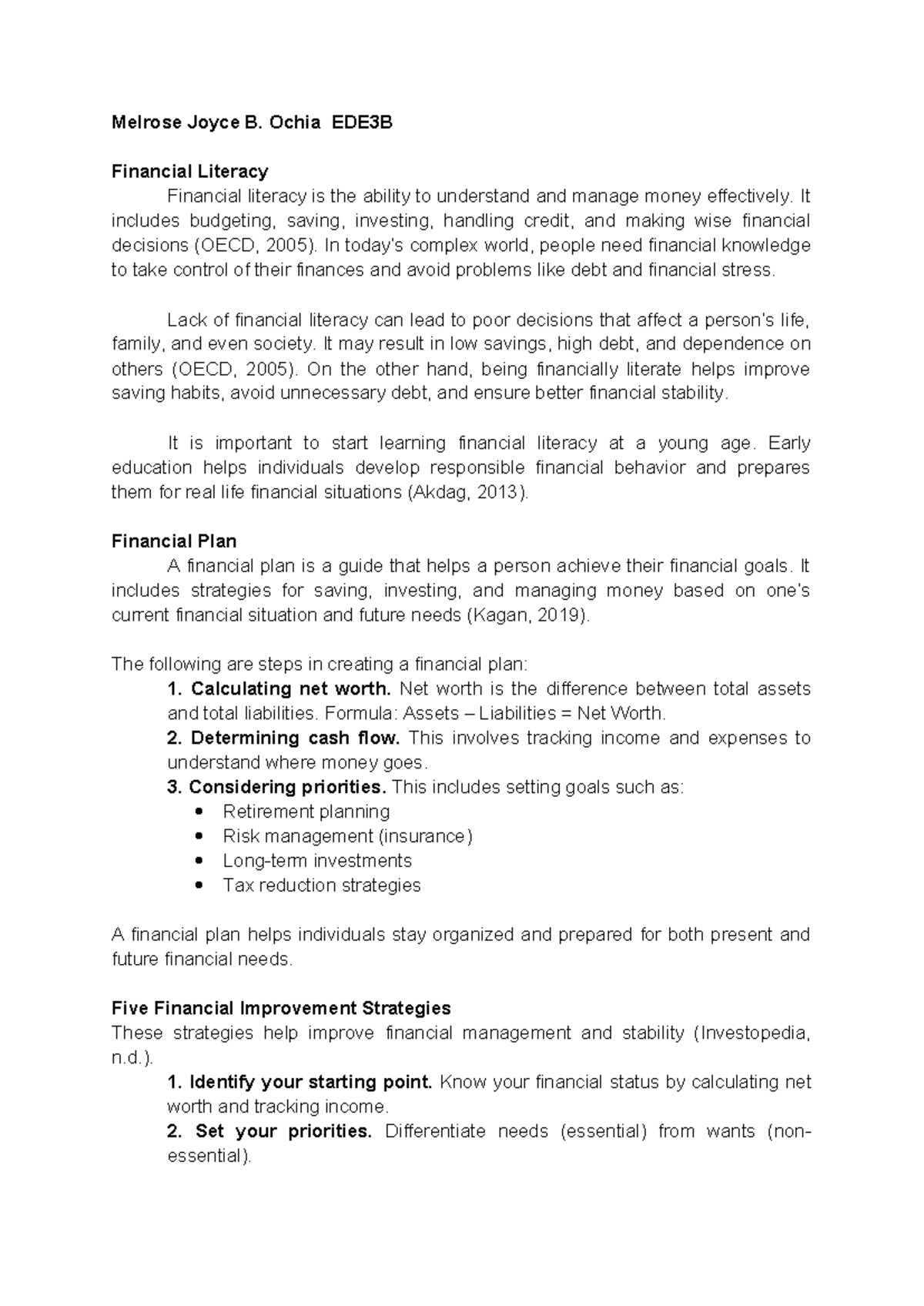 EDE3B Financial Literacy: Understanding Money Management Essentials ...