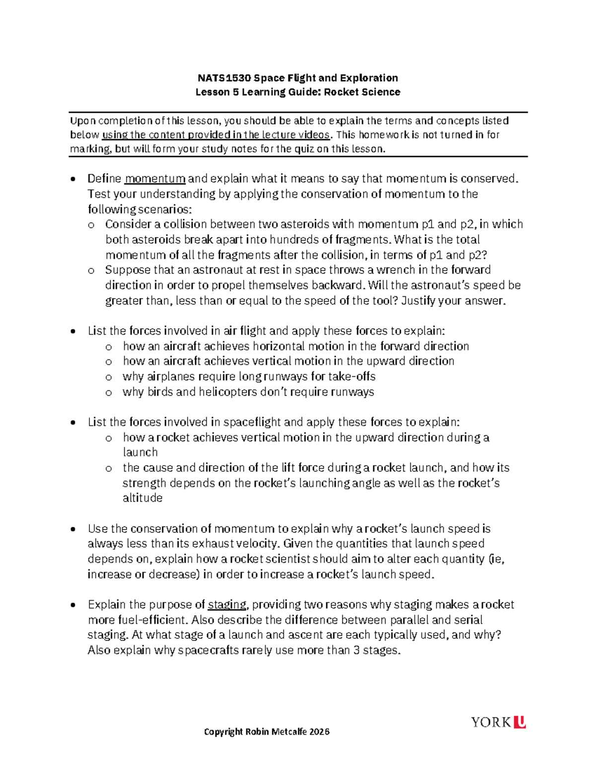 NATS1530 Space Flight & Exploration Lesson 5 Study Notes: Rocket ...