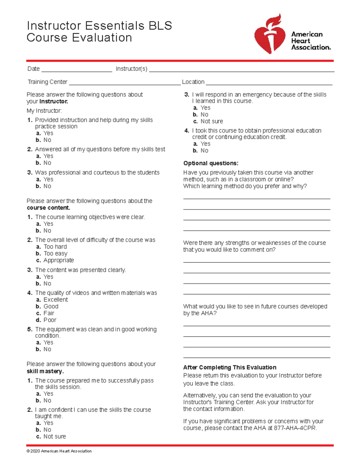 BLS Instructor Course Evaluation UCM 506912 - Feedback Form - Studocu