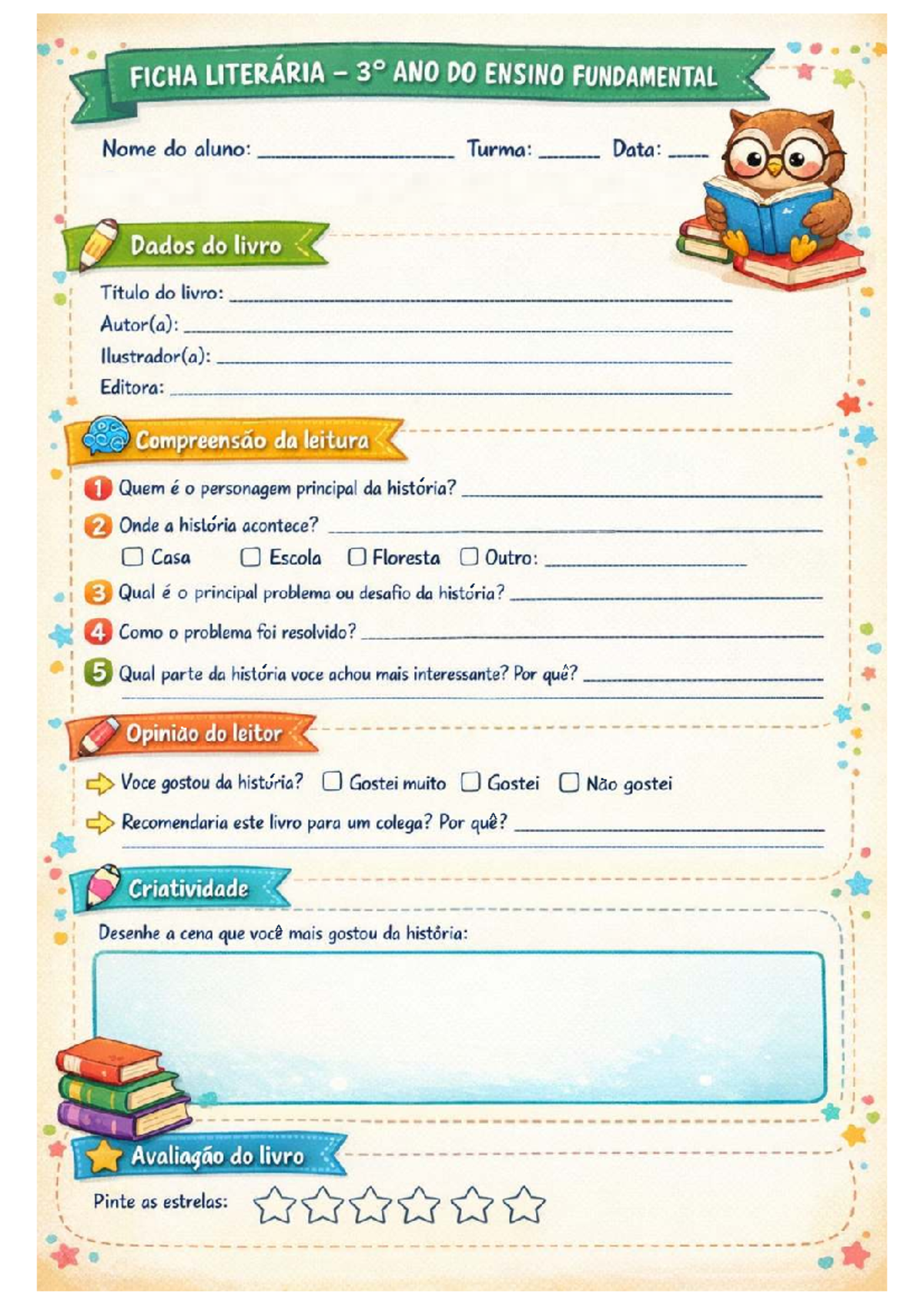 Ficha Literária - 3º Ano do Ensino Fundamental - Studocu