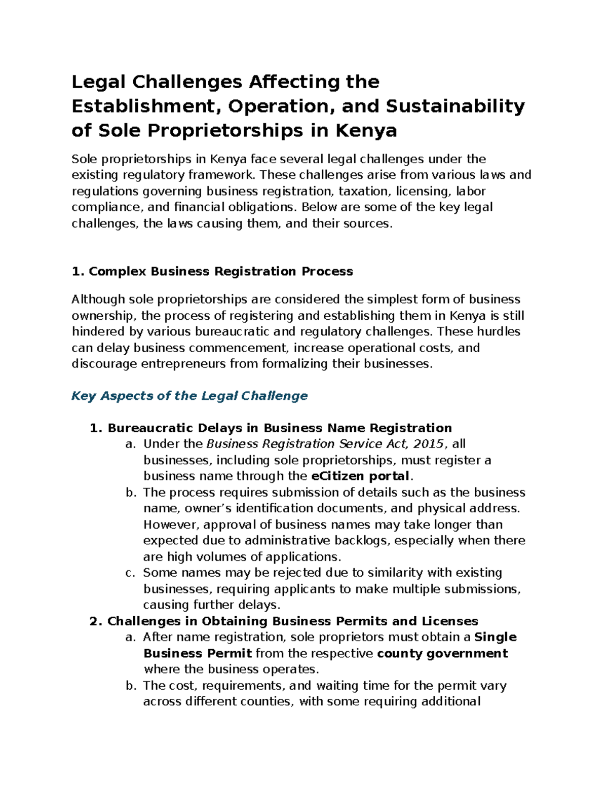 Legal Challenges Facing Sole Proprietorships in Kenya: An Overview ...