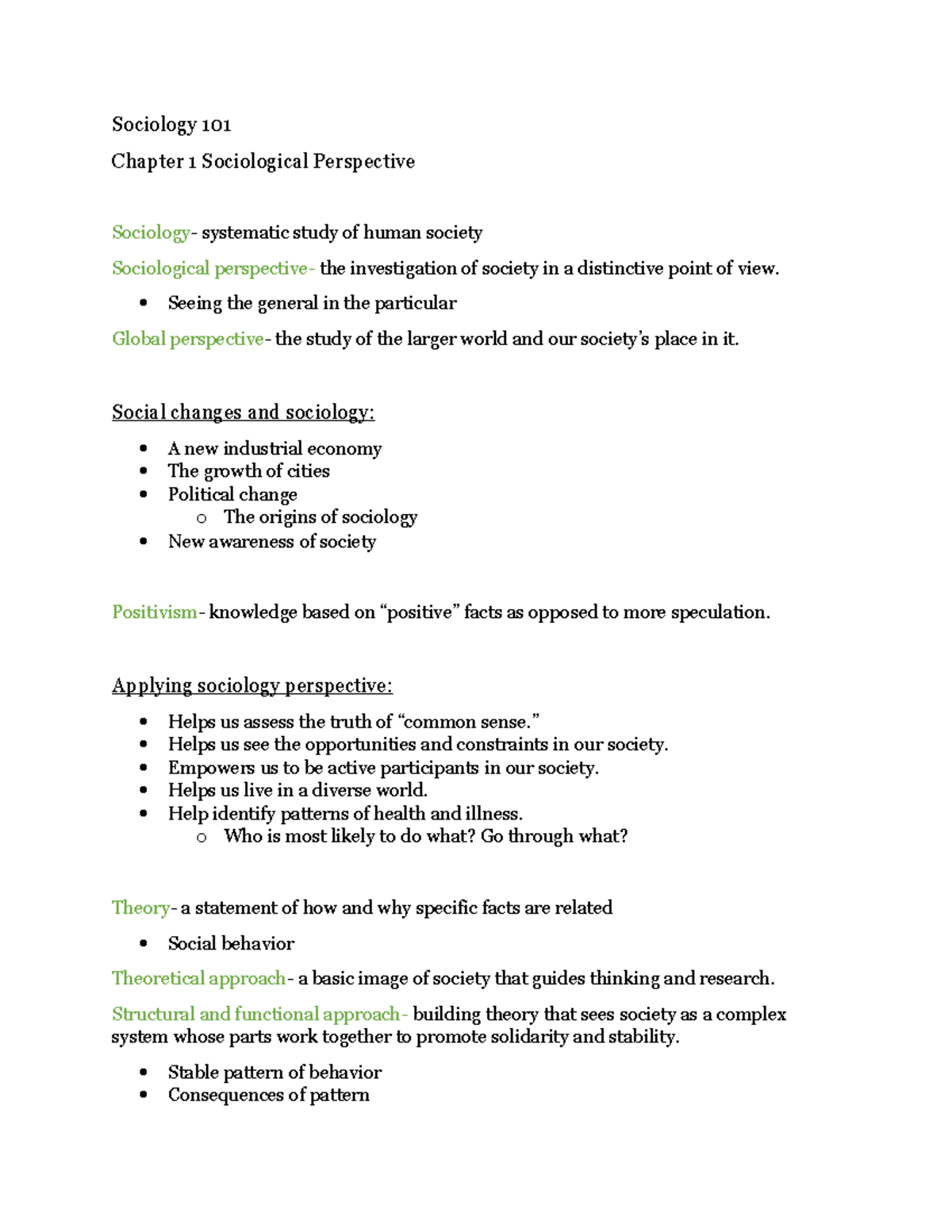 Sociology 101 Chapter 1: Understanding Sociological Perspectives - Studocu