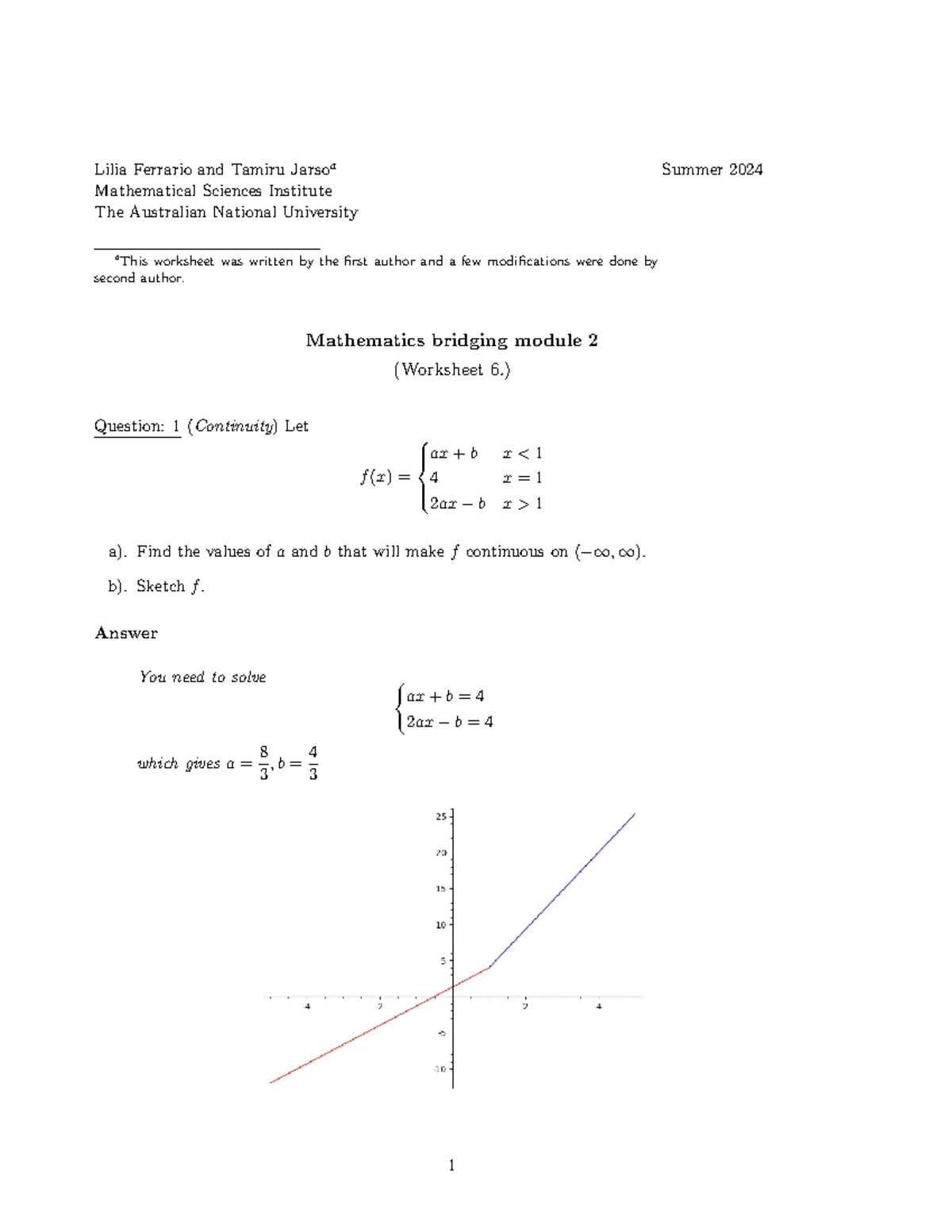 Mathematics Bridging Module 2 (Worksheet 4) - Summer 2024 Solutions ...