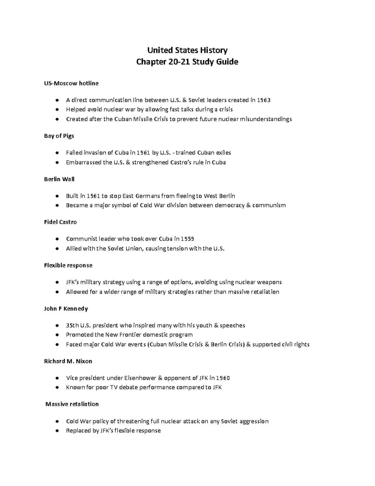 United States History: Chapters 20-21 Study Guide and Key Events ...