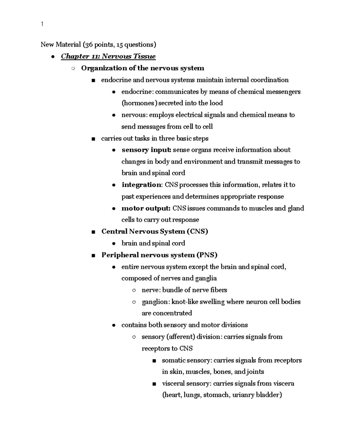 Anatomy 101: Final Study Guide on Nervous Tissue & CNS Functions - Studocu
