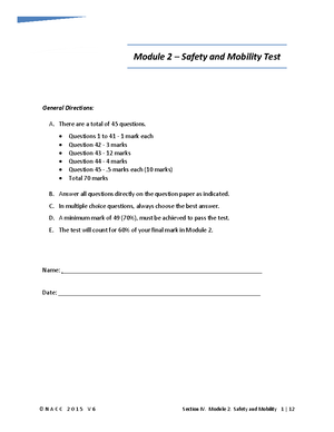 Module 2 Test - Copy - Module 2 – Safety and Mobility Test What is the ...
