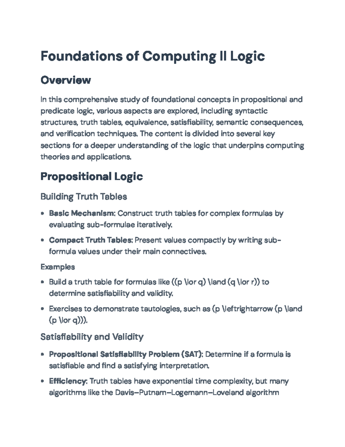 Foundations of Computing II: Propositional and Predicate Logic Overview ...