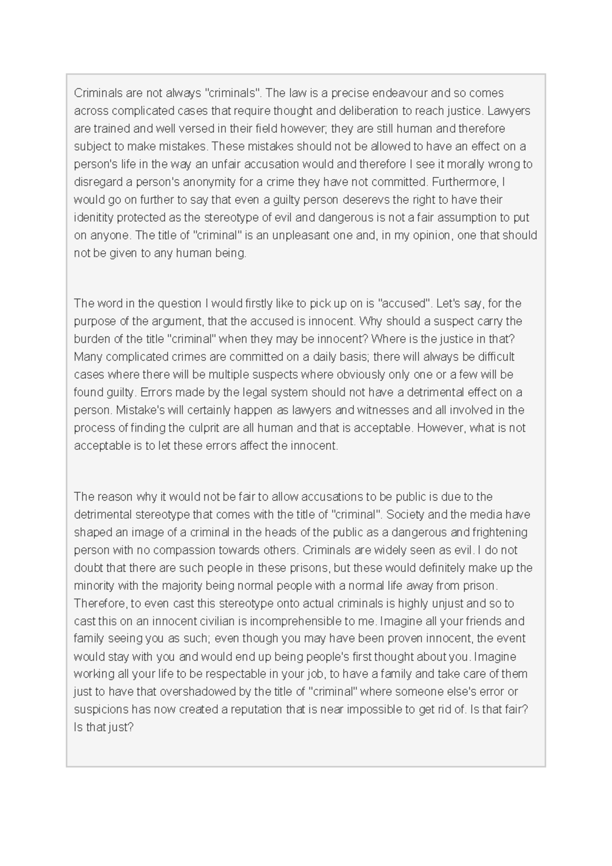 Ethics of Criminal Labeling: An Essay on Justice & Stereotypes - Studocu